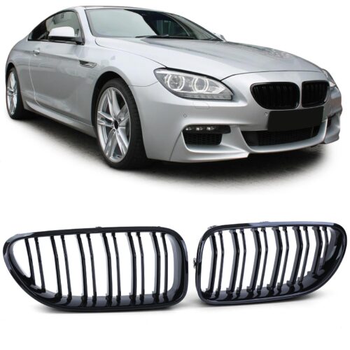 Performance priekinio bamperio grotelės BMW 6 F06 F12 F13 dvigubos juodos blizgios