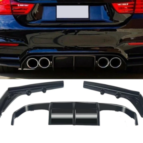 Galinio bamperio difuzorius PSM look BMW M3 F80 M4 F82 F83 2014 – juodas blizgus