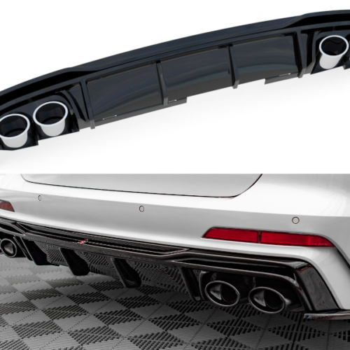 Maxton Design galinio bamperio difuzorius su imitaciniais antgaliais AUDI A6/S6 (C8) (S-line) (Saloon/Avant) (Juodi antgaliai)